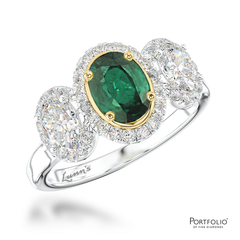 Three Stone 1.31ct Emerald Platinum/Yellow Ring