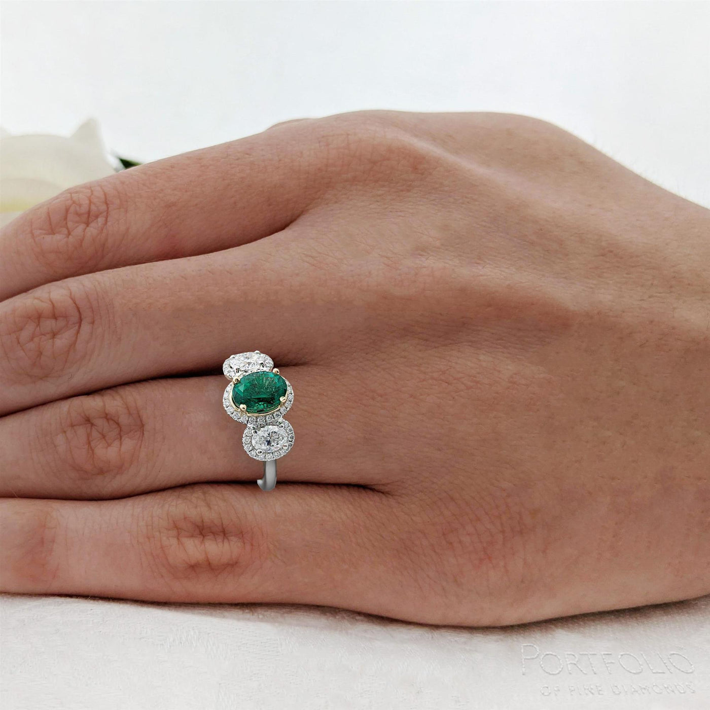 Three Stone 1.31ct Emerald Platinum/Yellow Ring