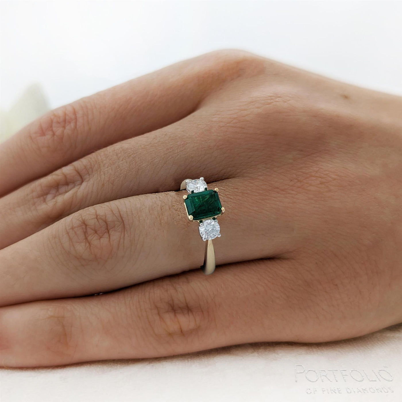 Three Stone 0.89ct Emerald Yellow Gold/Platinum Ring