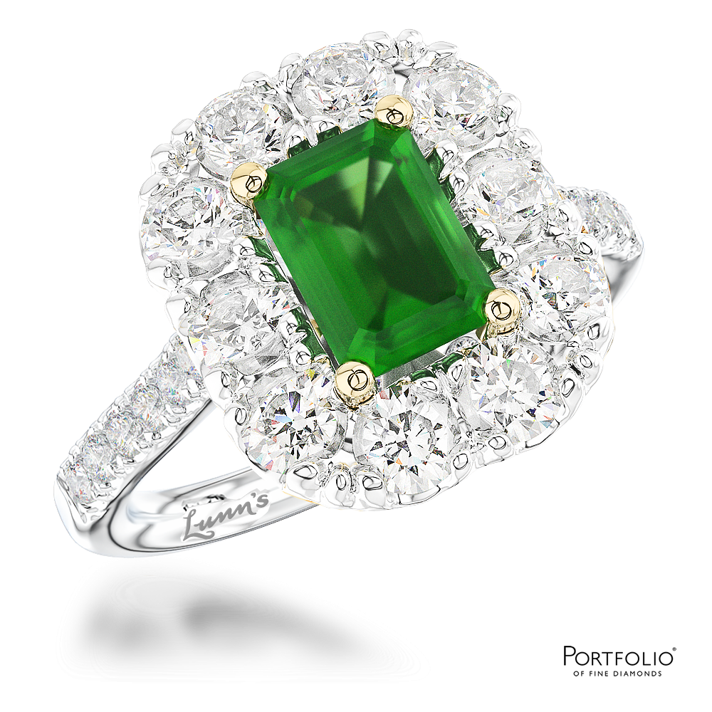 Cluster 0.83ct Emerald Platinum/Yellow Ring