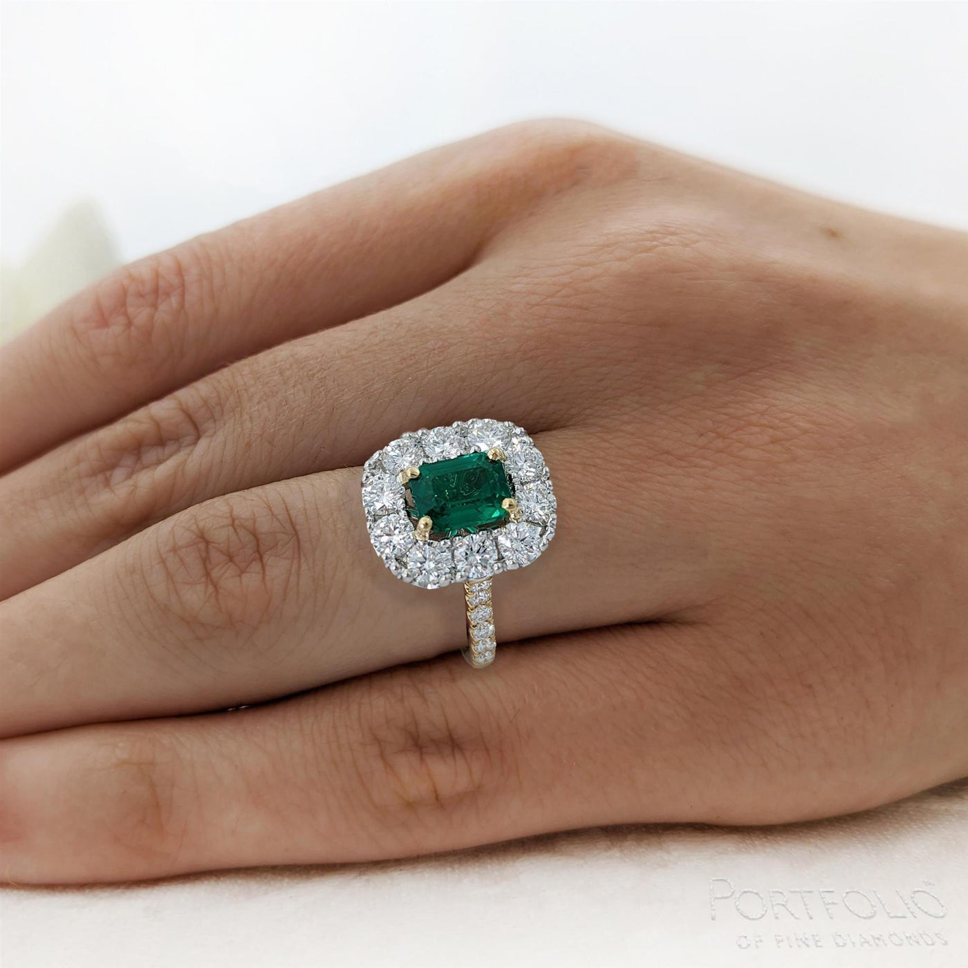 Cluster 1.46ct Emerald Yellow Gold/Platinum Ring