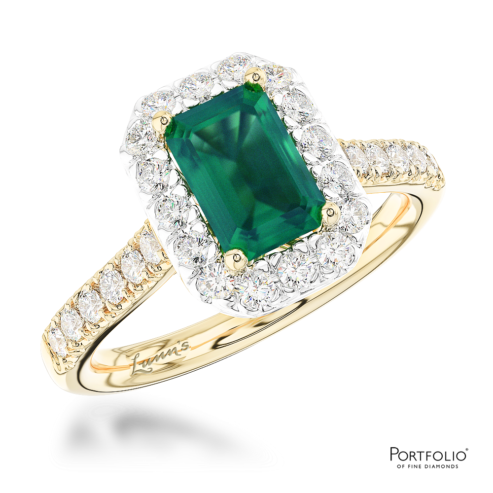 Cluster 1.34ct Emerald Yellow Gold/Platinum Ring