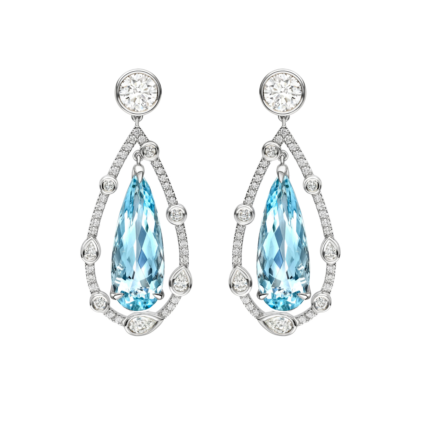 Dew Drop Aquamarine and Diamond Ear Pendants
