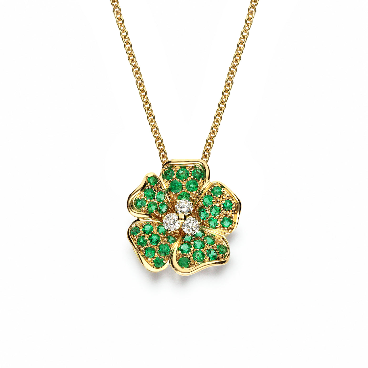 Emerald and Diamond 18ct Yellow Gold Flora Necklace