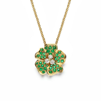 Emerald and Diamond 18ct Yellow Gold Flora Necklace