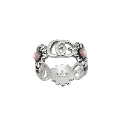 Gucci Double G Flower Silver Ring Size 14