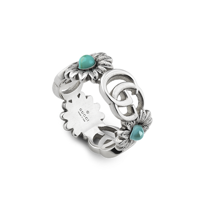 Gucci Double G Flower Silver Ring Size 18