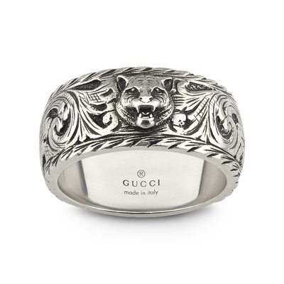 Gucci Gatto Feline Head Silver Ring Size 17