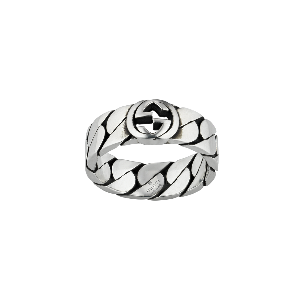 Gucci Wide Silver Ring with Interlocking G Size 15