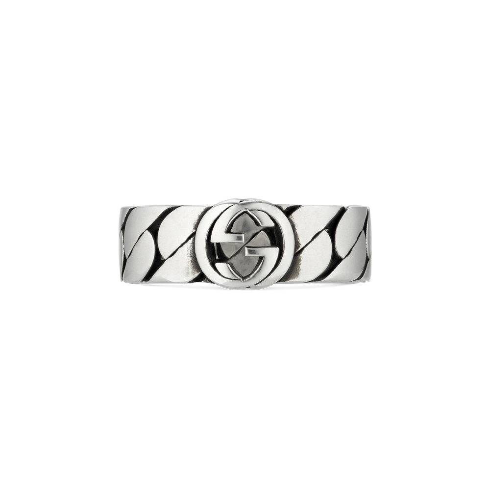 Gucci Wide Silver Ring with Interlocking G Size 19