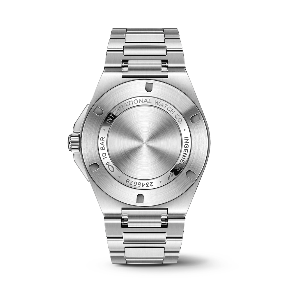 Back of IWC Ingenieur Automatic 40 Watch with Silver White dial IWC328902 at Lunn's Jewellers