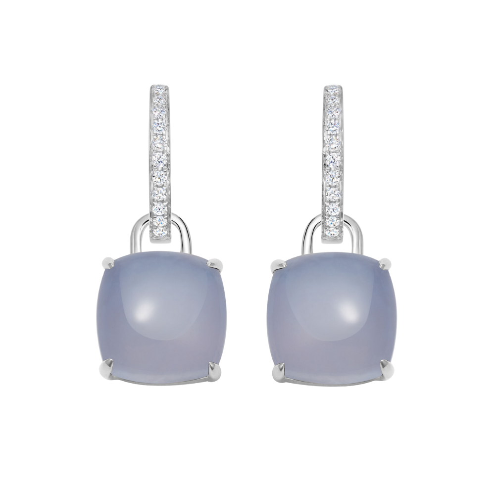 Kiki McDonough Cushion Blue Agate and Diamond Earrings