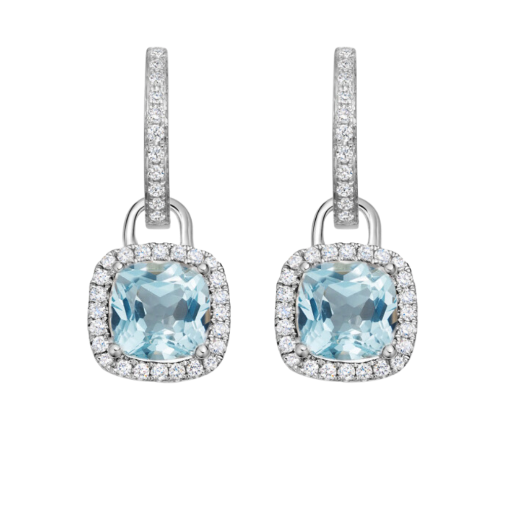 Kiki McDonough Cushion Blue Topaz and Diamond Earrings