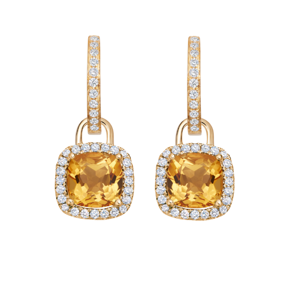 Kiki McDonough Cushion Citrine and Diamond Earrings