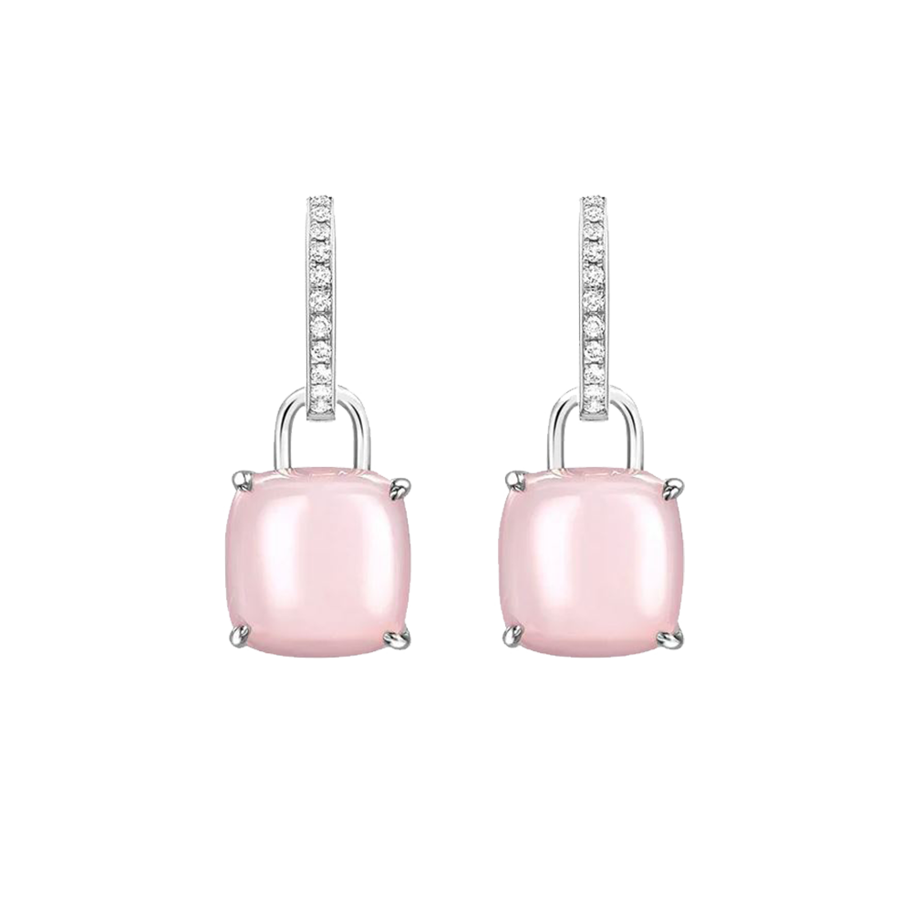 Kiki McDonough Cushion Pink Opal and Diamond Earrings