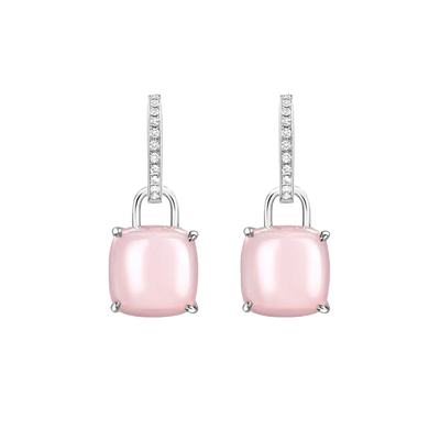 Kiki McDonough Cushion Pink Opal and Diamond Earrings