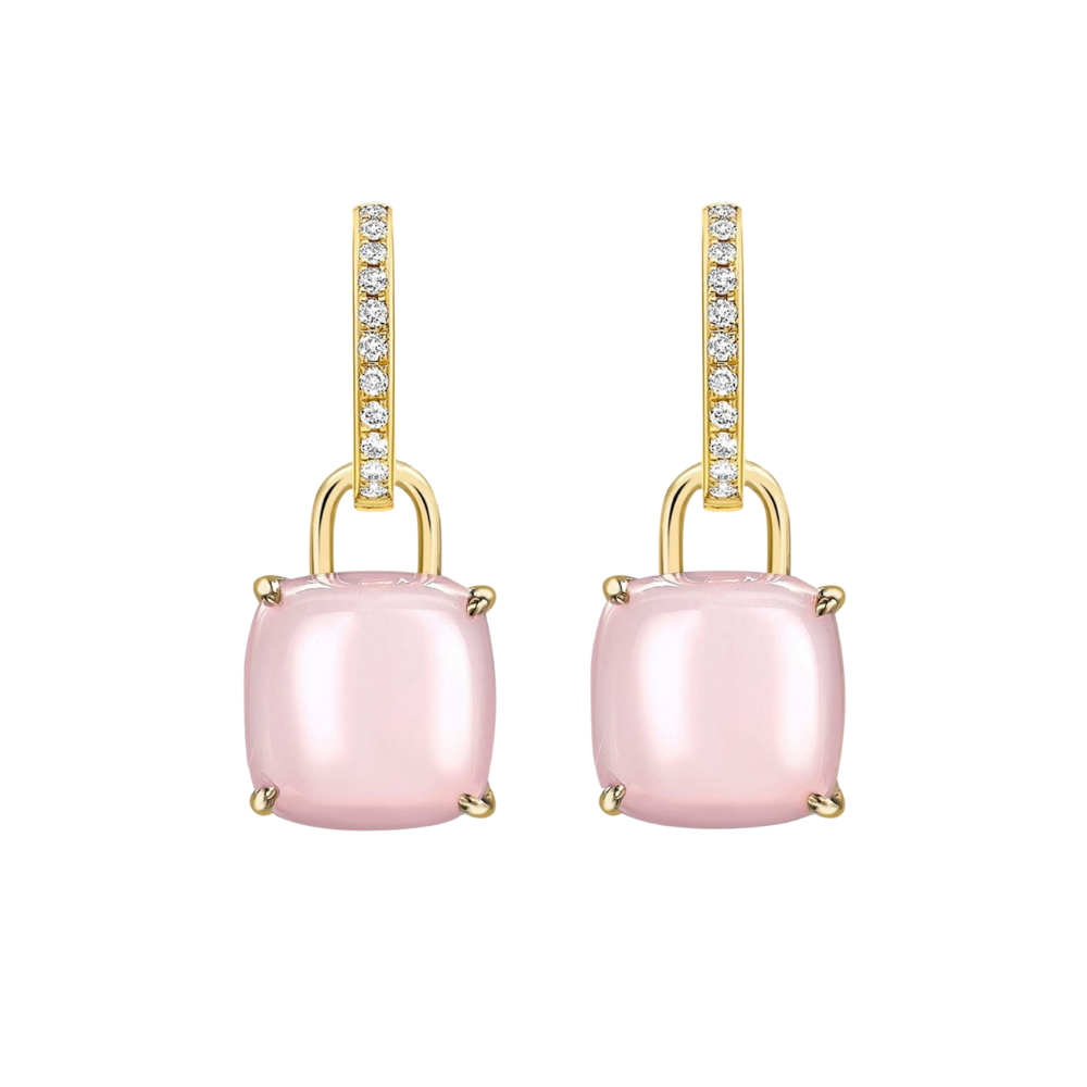 Kiki McDonough Cushion Pink Opal and Diamond Earrings