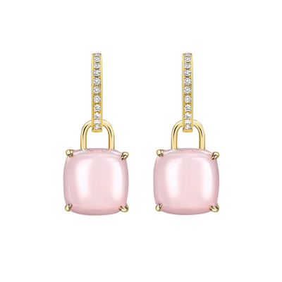 Kiki McDonough Cushion Pink Opal and Diamond Earrings