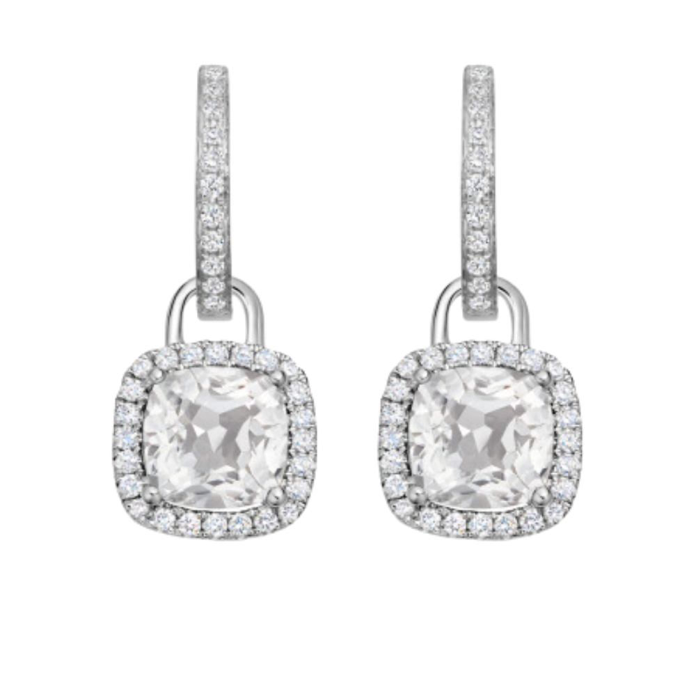 Kiki McDonough Cushion White Topaz and Diamond Earrings