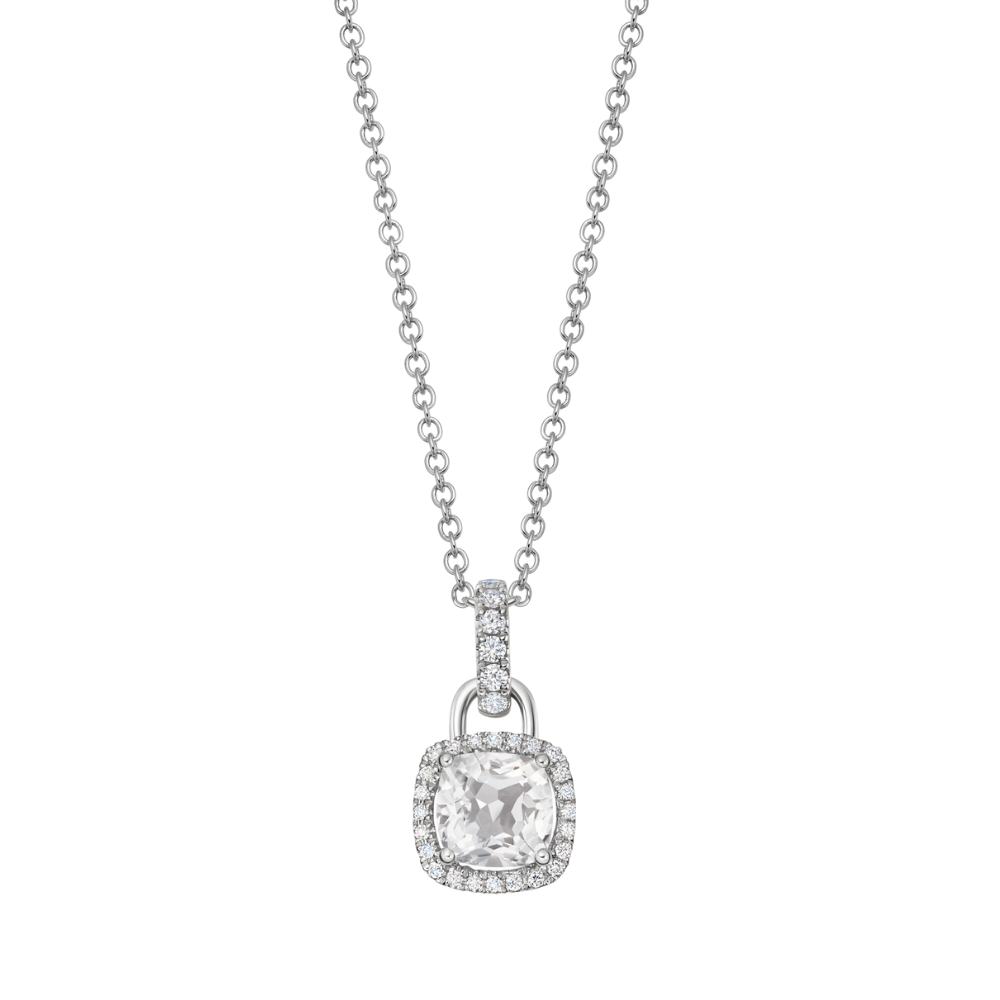 Kiki McDonough Diamond Mini Cushion White Topaz Pendant