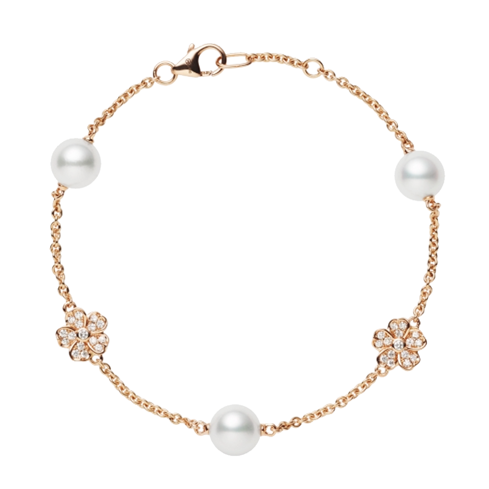 Mikimoto Floral Diamond and Pearl Bracelet