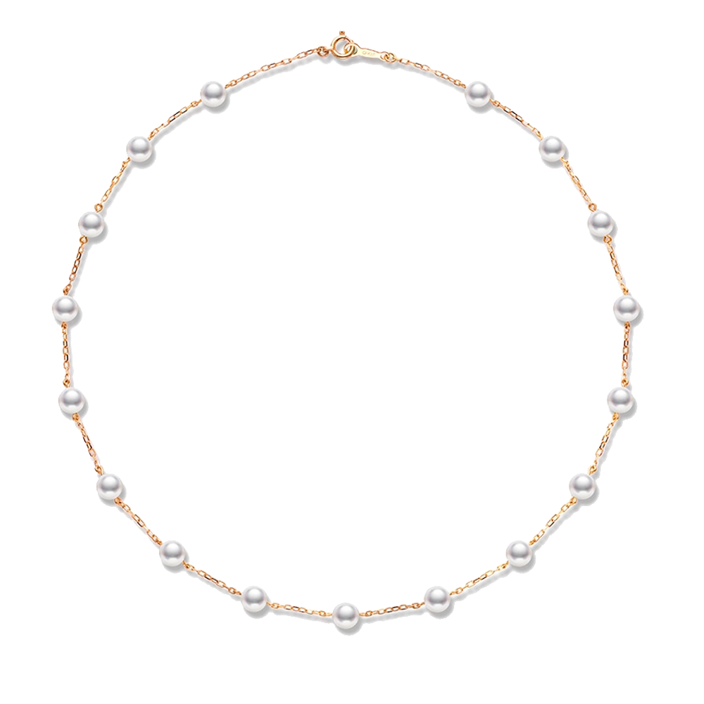 Mikimoto Pearl Chain Necklace Rose Gold