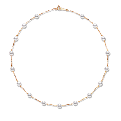Mikimoto Pearl Chain Necklace Rose Gold