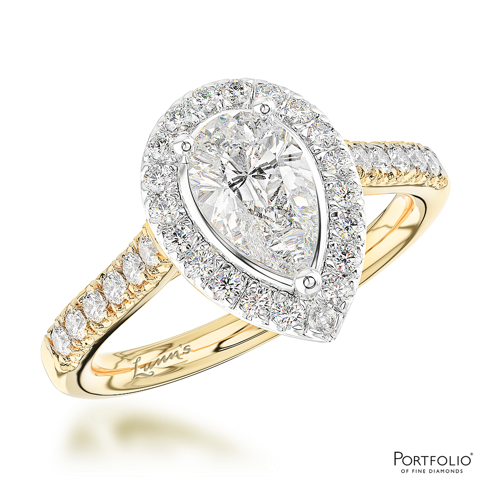 Pear Cluster Ring with Diamond Shoulders on Yelllow Gold band 