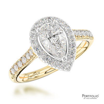 Pear Cluster Ring with Diamond Shoulders on Yelllow Gold band 