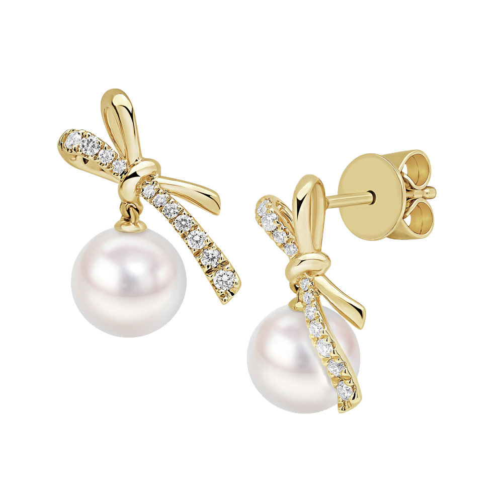 Pearl and Diamond Bow Earrings