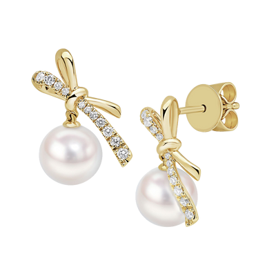 Pearl and Diamond Bow Earrings