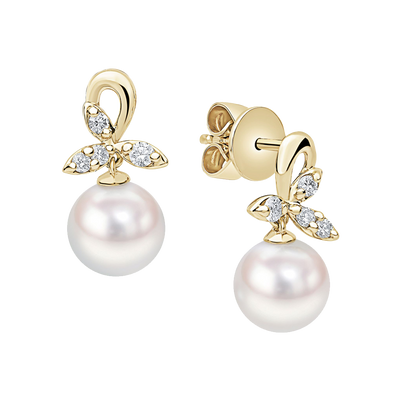 Pearl and Diamond Floral Drop Earrings