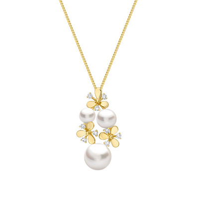 Pearl and Diamond Floral Drop Necklace