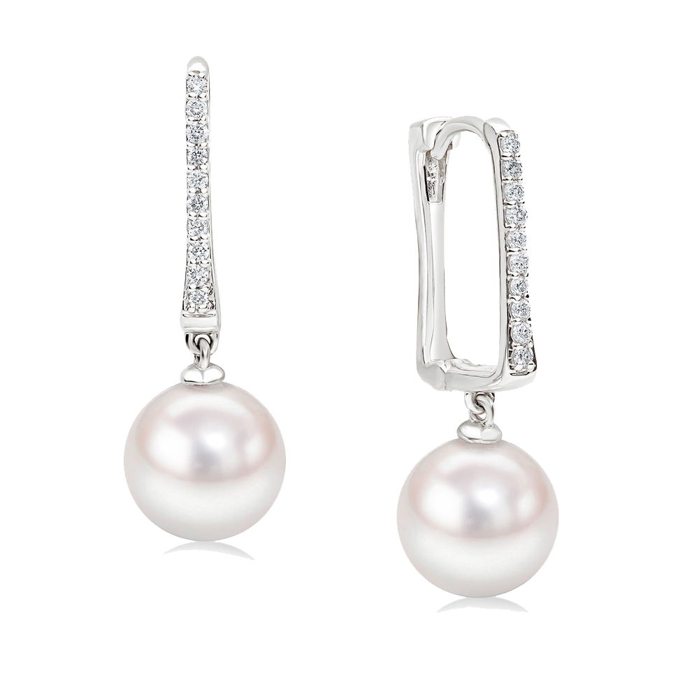 Pearl and Diamond Hoop Style Earrings
