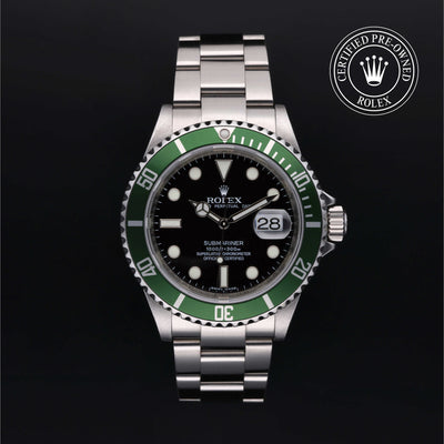 Rolex Certified Pre-Owned Submarinar Date Stainless Steel with Black Dial and Green Bezel 