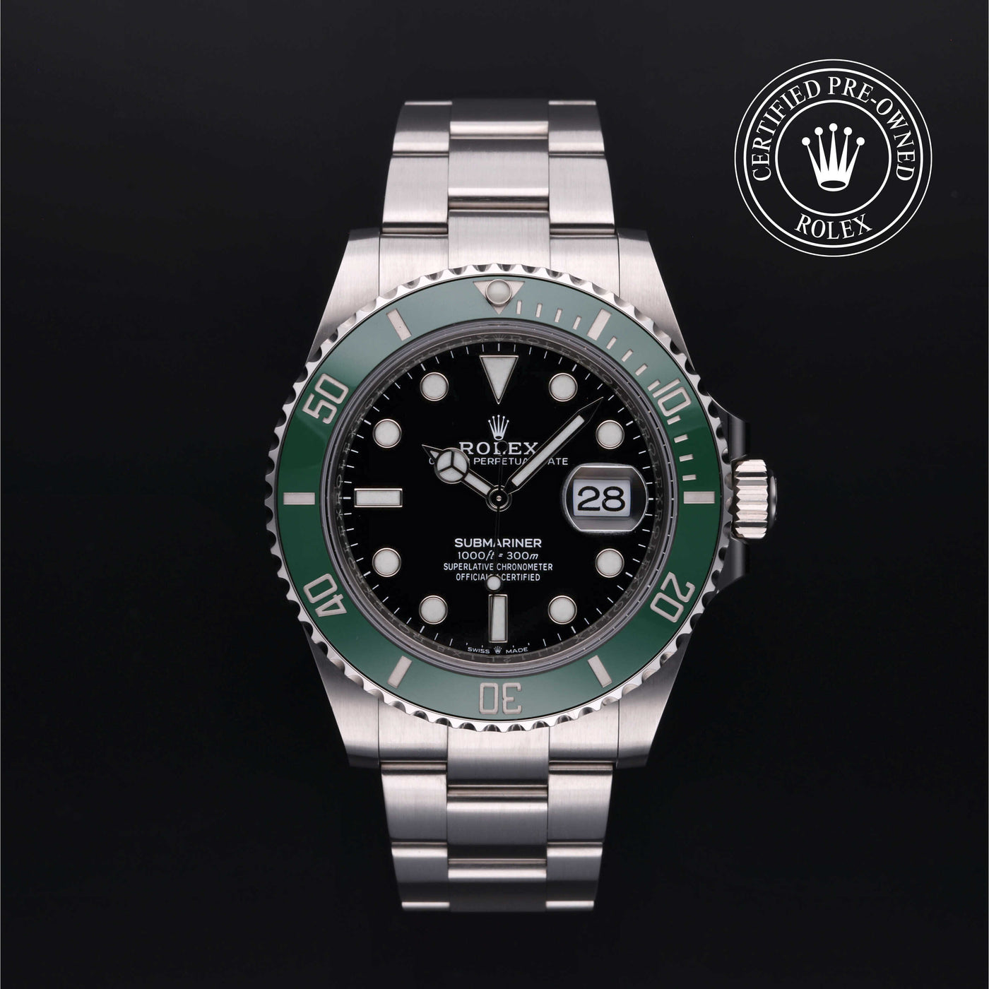 Rolex Certified Pre-Owned Submarinar Date Stainless Steel with Black Dial and Green Bezel