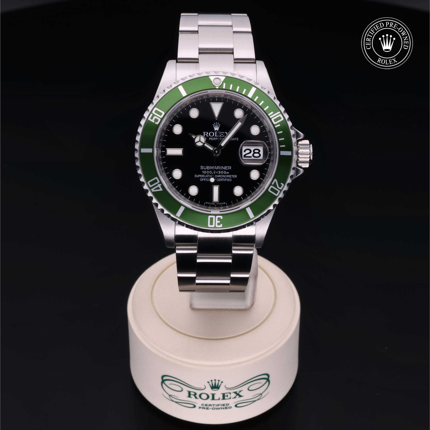 Rolex Certified Pre-Owned Submarinar Date Stainless Steel with Black Dial and Green Bezel