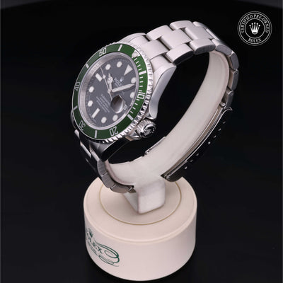 Side Rolex Certified Pre-Owned Submarinar Date Stainless Steel with Black Dial and Green Bezel