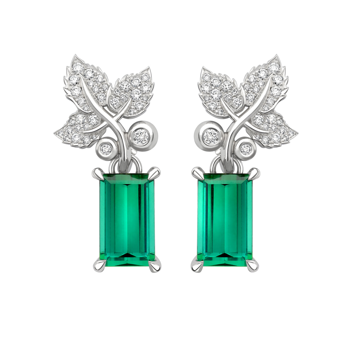Winter Ivy Tourmaline and Diamond Earrings