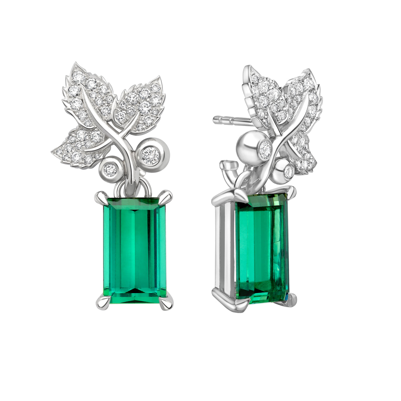 Winter Ivy Tourmaline and Diamond Earrings