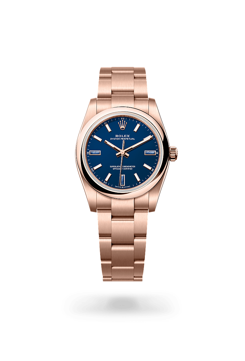 Rolex Oyster, 34 mm, Everose gold in 18 ct Everose gold, M124205-0002 at Lunn's Jewellers