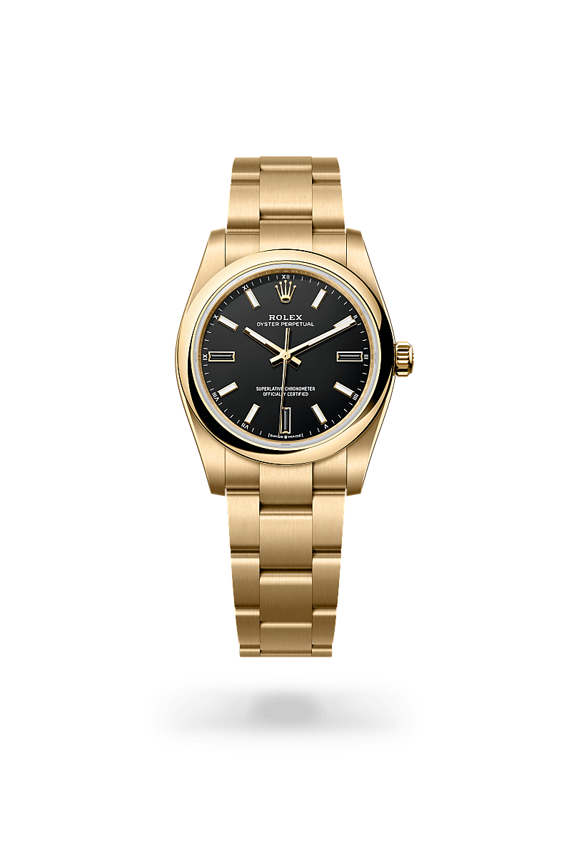 Rolex Oyster, 34 mm, yellow gold in 18 ct yellow gold, M124208-0001 at Lunn's Jewellers