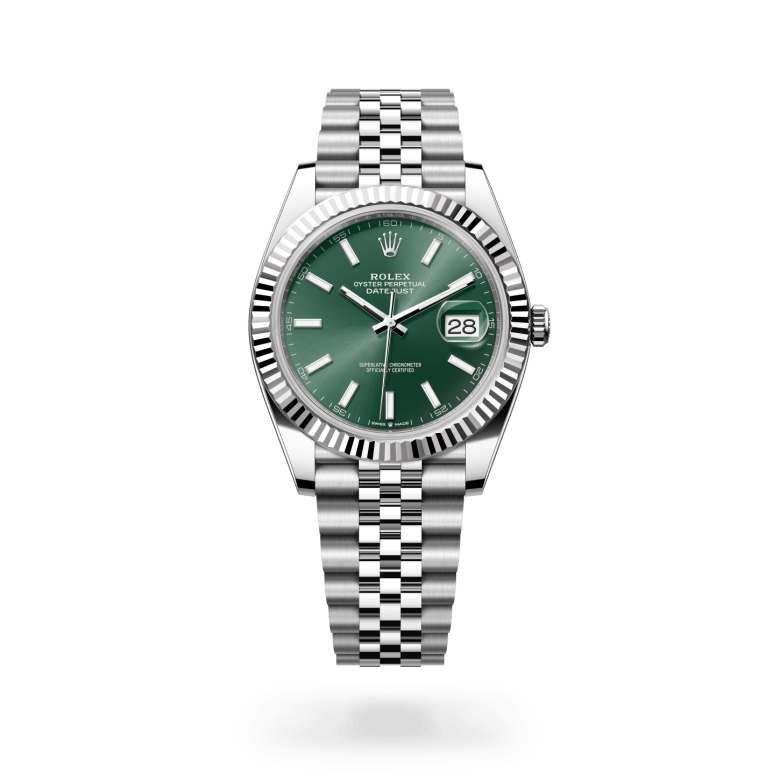 Rolex Oyster, 41 mm, Oystersteel and white gold in White Rolesor - combination of Oystersteel and white gold, M126334-0028 at Lunn's Jewellers
