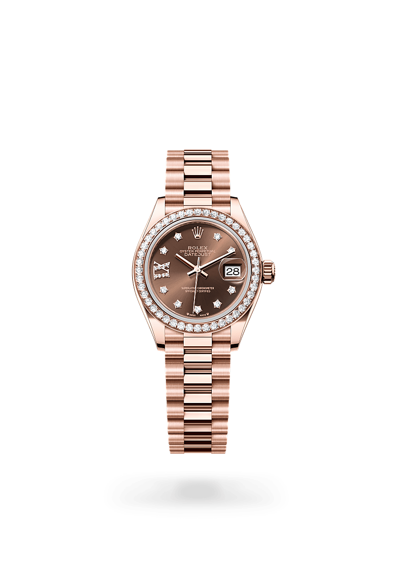 Rolex Oyster, 28 mm, Everose gold and diamonds in 18 ct Everose gold, M279135RBR-0001 at Lunn's Jewellers