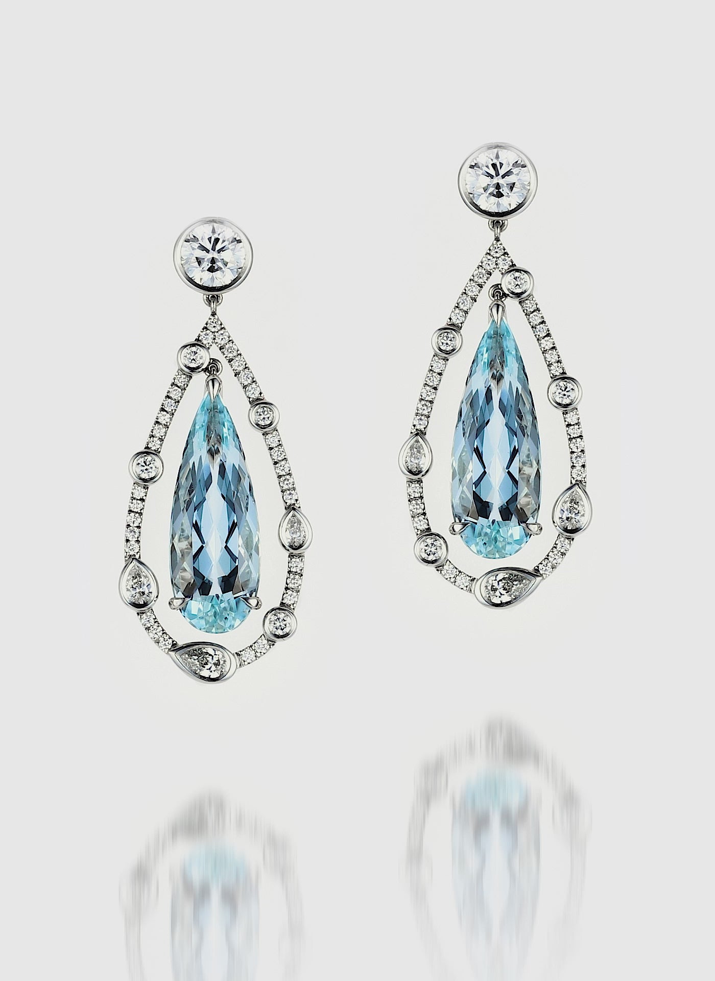 Dew Drop Aquamarine and Diamond Ear Pendants