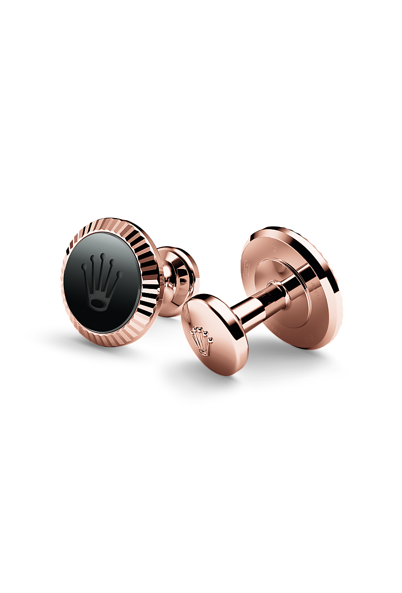 Rolex ‘Fluted’ cufflinks in 18 ct Everose gold, A1035 at Lunn's Jewellers