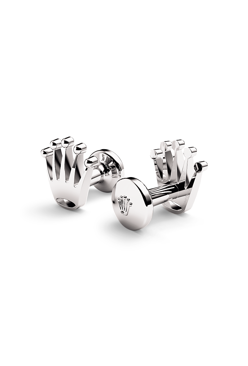 Rolex ‘Crown’ cufflinks in 18 ct white gold, A1019 at Lunn's Jewellers