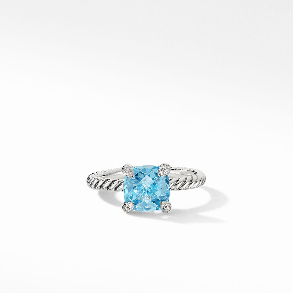 David Yurman Chatelaine Ring with Blue Topaz and Diamonds