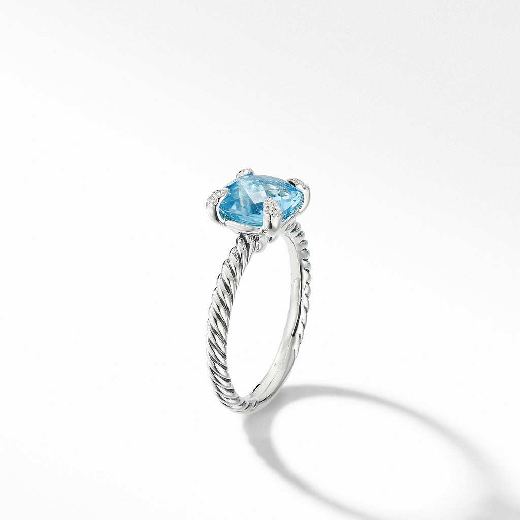 David Yurman Chatelaine Ring with Blue Topaz and Diamonds