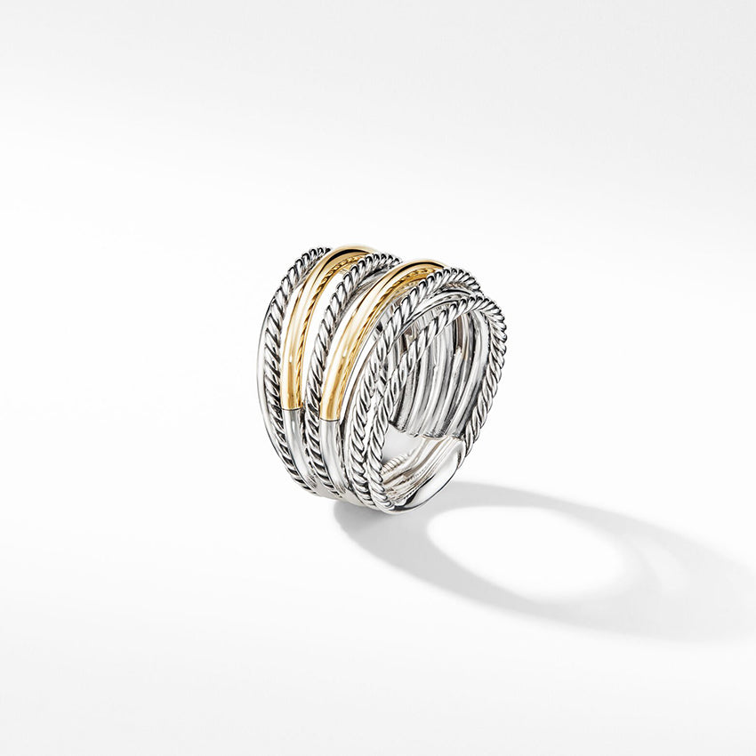 David Yurman Crossover Ring in Sterling Silver with 18ct Yellow Gold